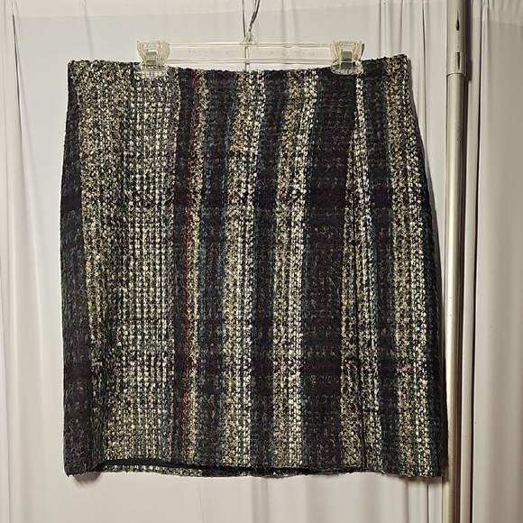 Lands' End Womens Blue Gray Tan Wool Blend Faux Wrap Skirt Size 14 - Picture 2 of 5